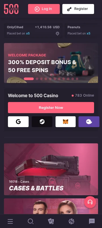 500 Casino mobile browser experience