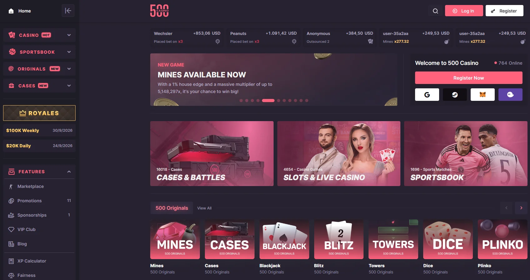 500 Casino desktop experience
